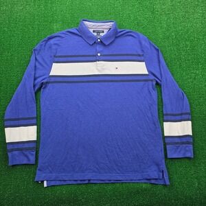 Tommy Hilfiger Polo Shirt Mens XL Blue Classic Fit Long Sleeve Preppy Golf